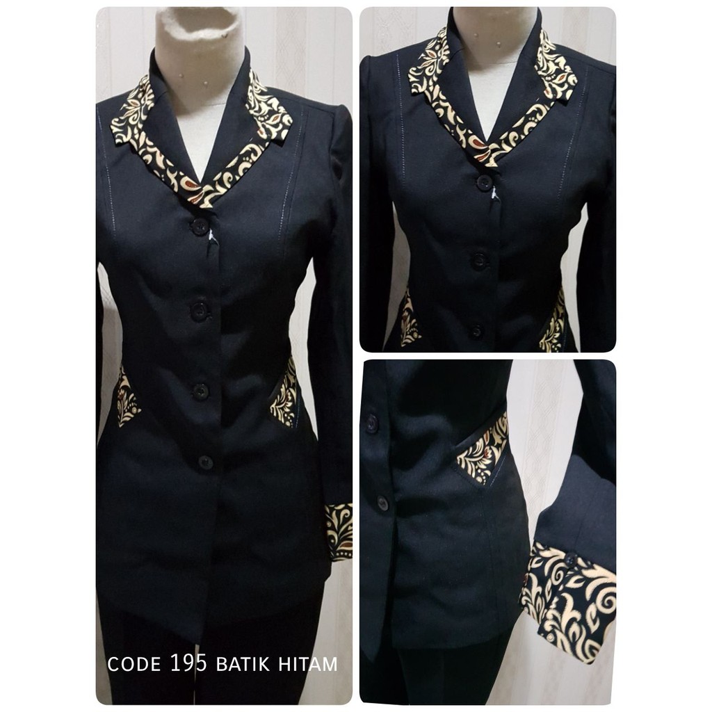 Setelan baju blazer/Exclusive blazer batik wanita warna hitam kode 195