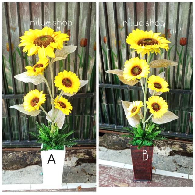 Bunga matahari +pot kayu bunga sudut ruangan