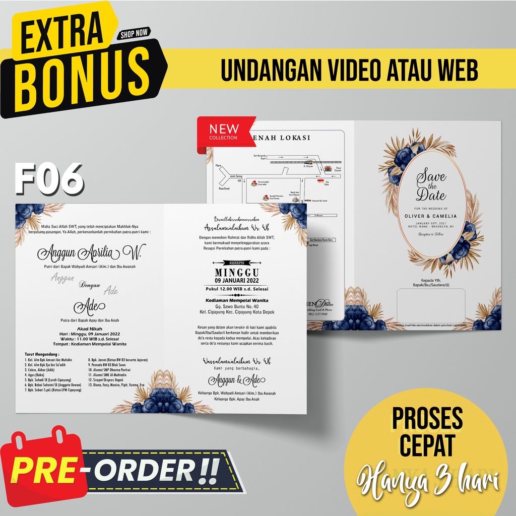 UNDANGAN NIKAH CANTIK LUCU BONUS VIDEO ATAU WEBSITE UNDANGAN F06
