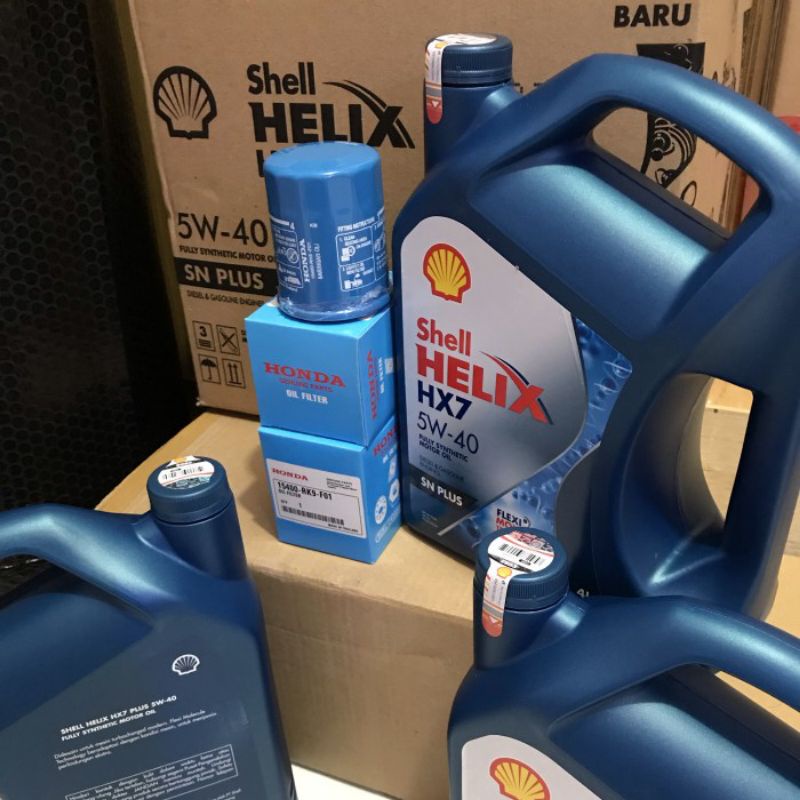 Oli Mesin Shell Helix HX7 Plus 5W-40 4Liter Paket Filter oli Honda Mobilio Brio Original