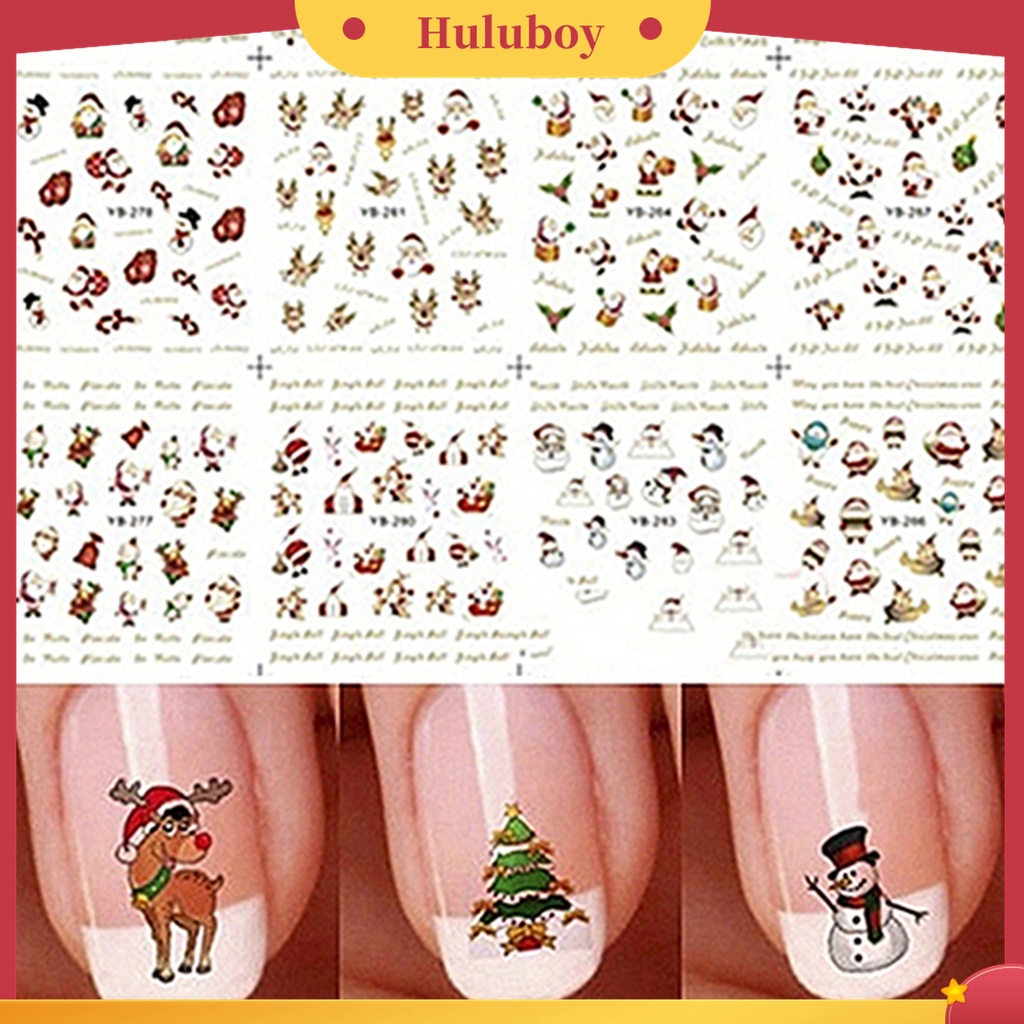 Huluboy Huluboy♡ 12pcs / Lembar Stiker Kuku Motif Natal Untuk Nail Art