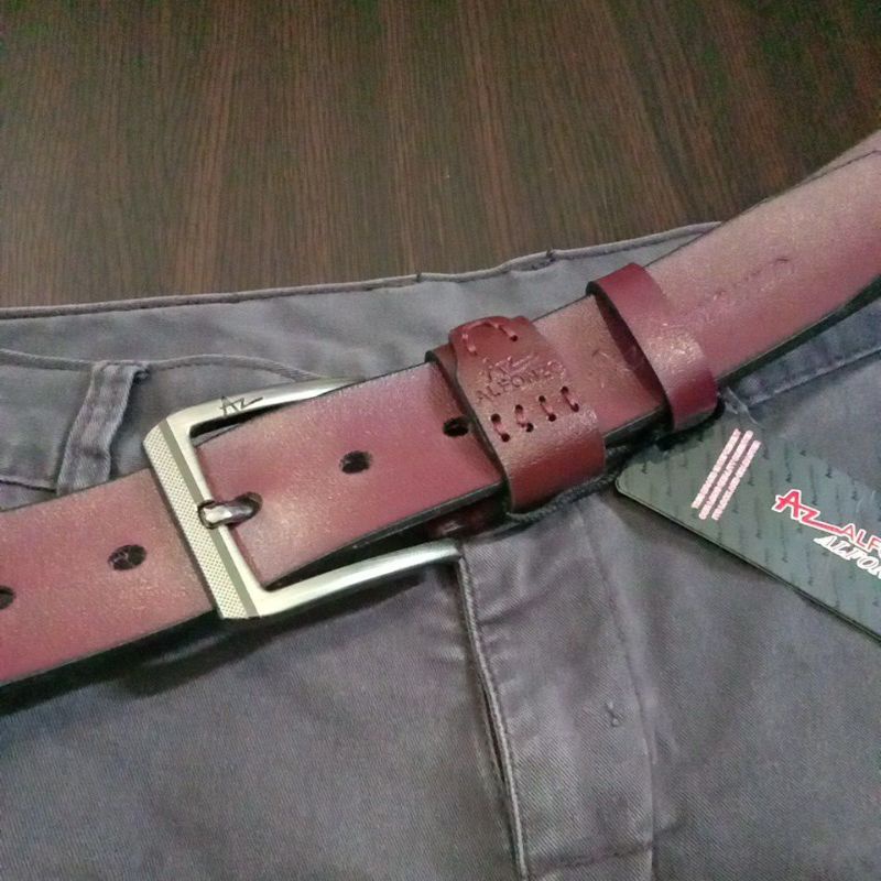ikat pinggang pria bahan kulit sintetis impor berkualitas model kepala jarum atau lubang ukuran panj