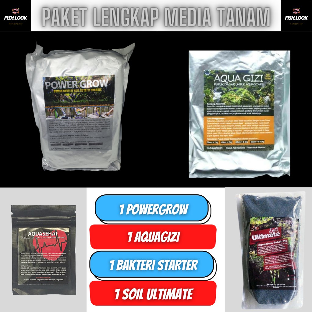 Paket Lengkap Media Tanam Aquascape Aquariset - Soil Pupuk Dasar Rumah Bakteri 4 IN 1