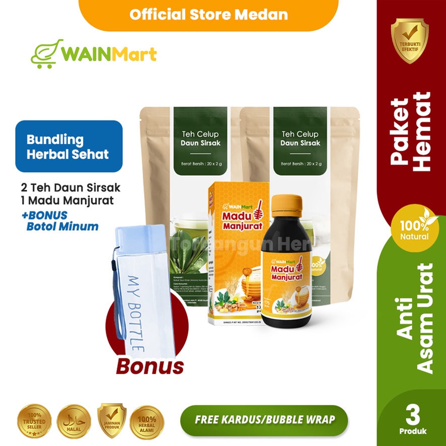 PAKET HEMAT OBAT ASAM URAT Teh Sirsak 2 + Madu Manjurat Free My Bottle