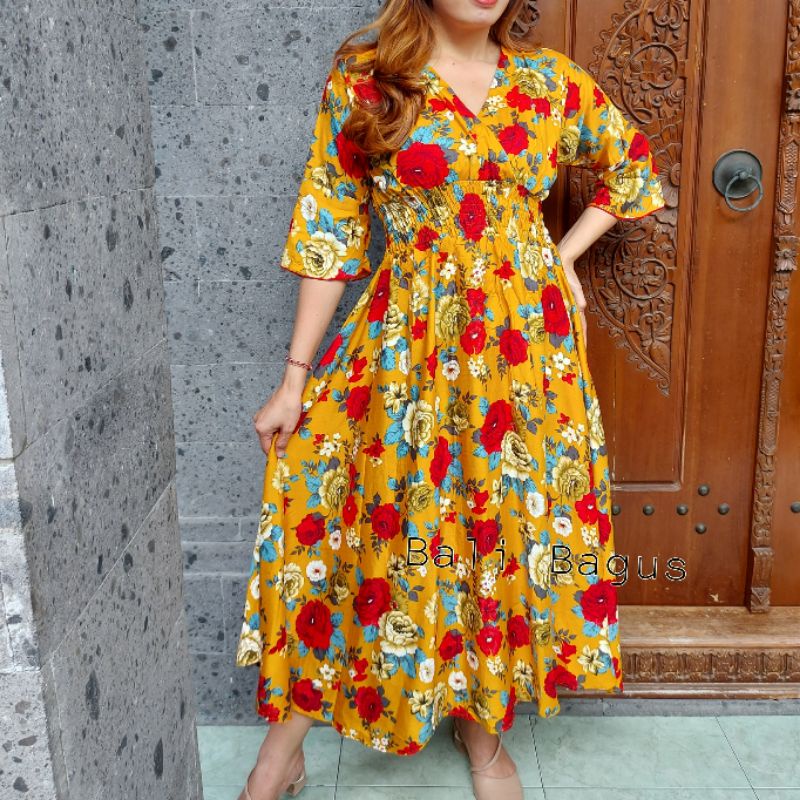 GAMIS BALI / DRES MOZA ( lengan lonceng)-Mw1 kuning