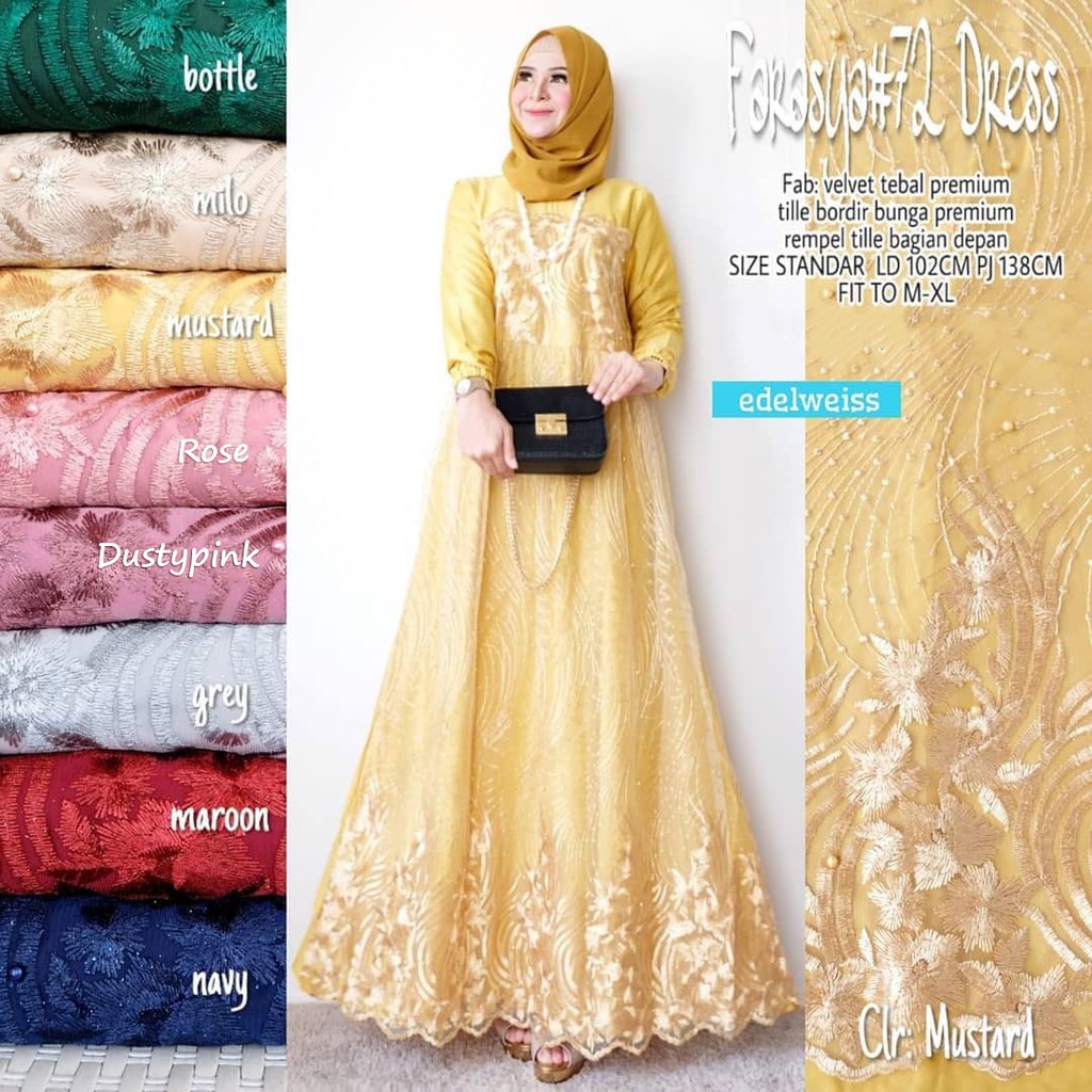 [REAL PIC] Gamis Brokat Tille Mutiara Dress Brokat Terbaru Gamis Brokat Lebaran Gamis Syar'i Farasya