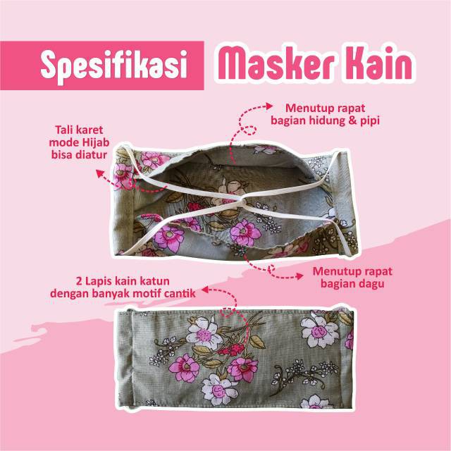 Masker Kain Katun Nyaman 2 Lapis Hijab / Masker Kain Polos Tali Karet