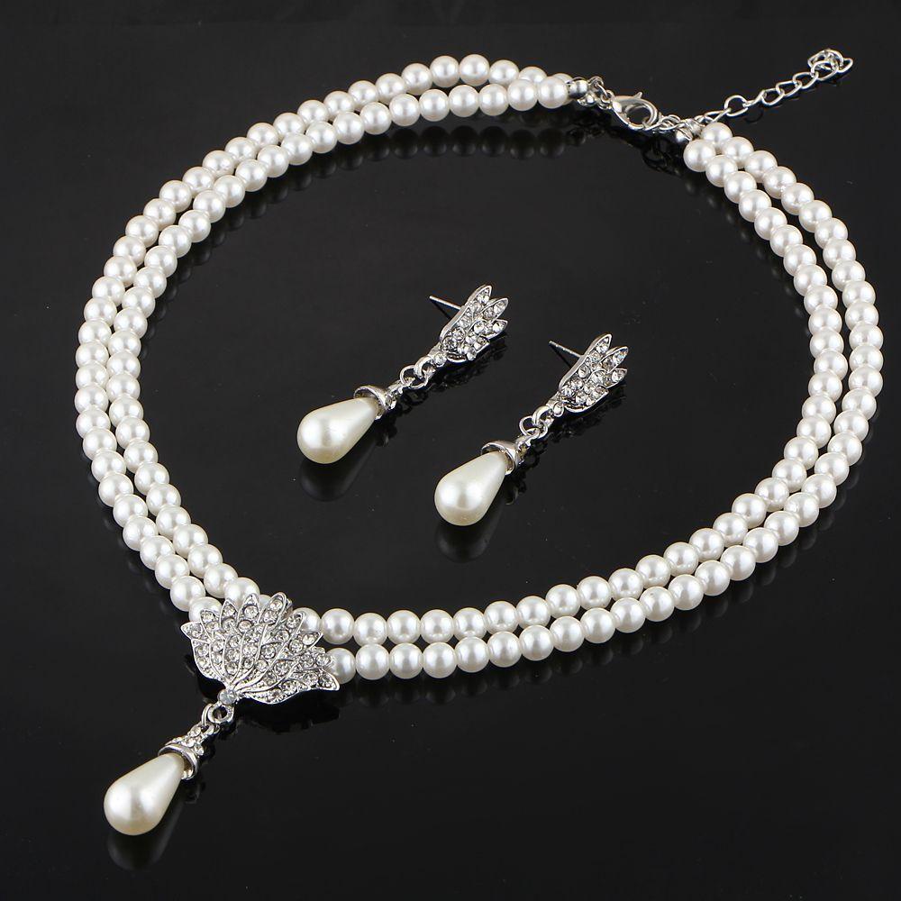 Set Kalung Choker Hias Liontin Mutiara Kristal Untuk Aksesoris Gaun Pengantin