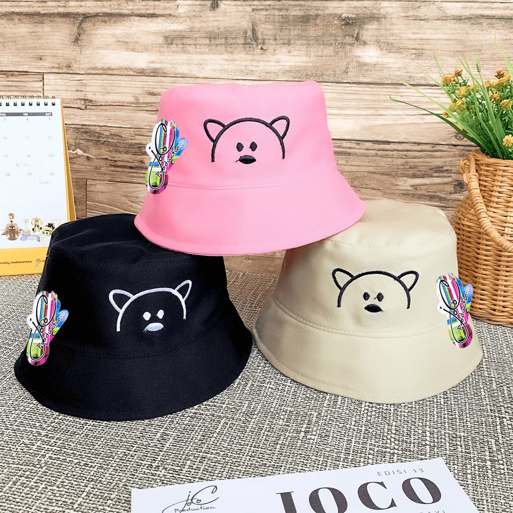 BUCKET BORDIR TOPI KIDS BUCKET BEAR - TOPI ANAK UNISEX BORDIR BERUANG