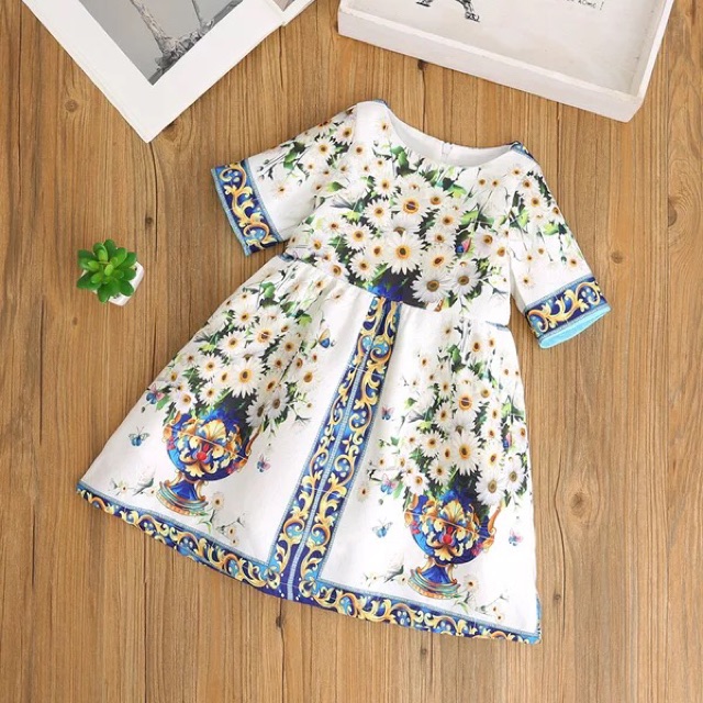 GA2650 WHITE DAISY ETNIC DRESS LEBARAN ANAK PUTIH BUNGA LENGAN CANTIK GAUN PESTA IMPORT KOREA LUCU