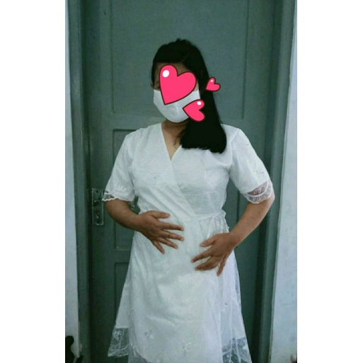 Dress baptis putih.dress menyusui.dress pesta brokat.baju hamil pesta.dress brokat jumbo.dress putih