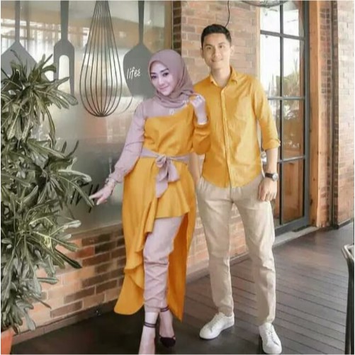 Pakaian muslim couple terbaru 2022 / Baju Kapel Kapelan Pasangan Keluarga Pria Wanita Modern Lebaran