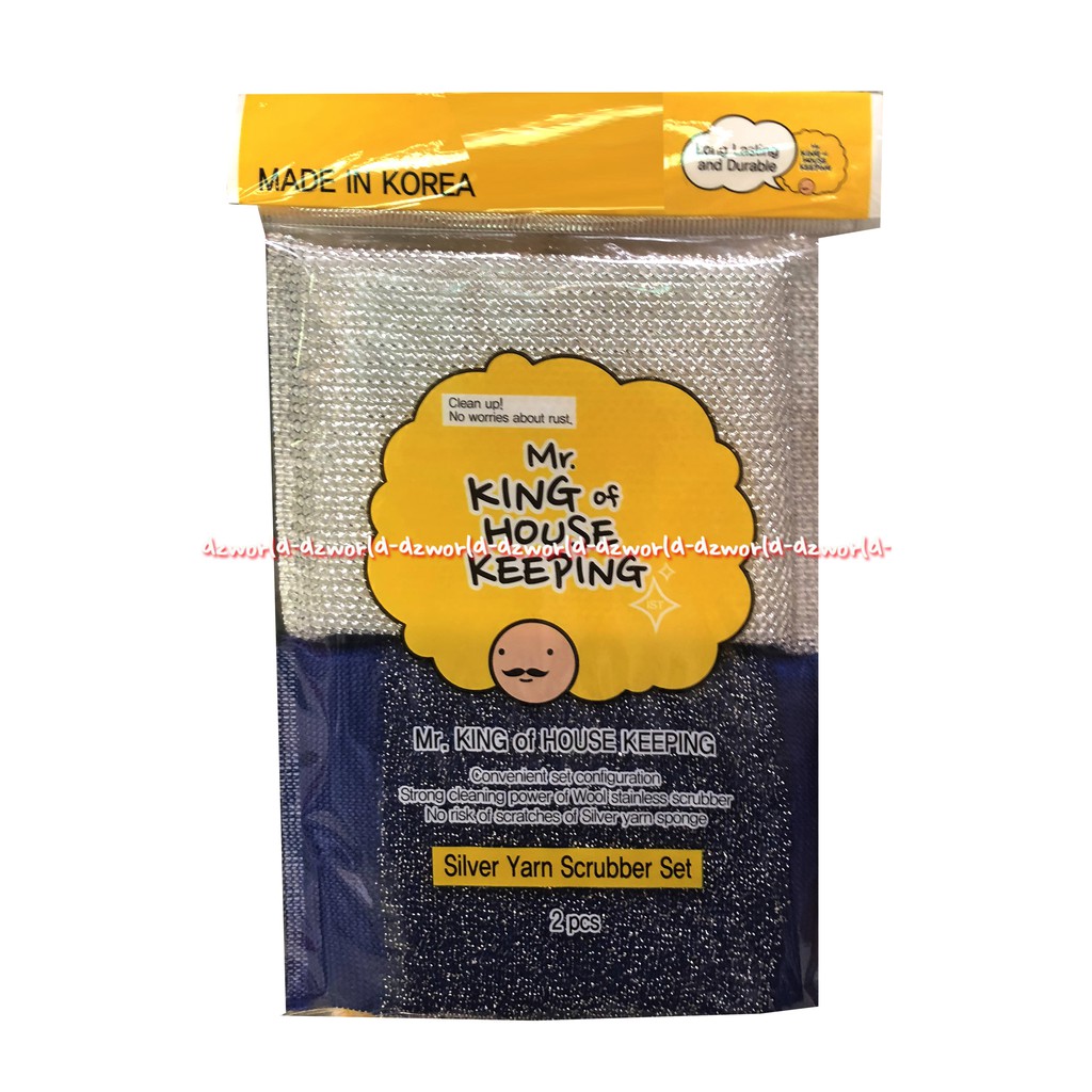 Mr King Of House Keeping Silver Yarn Scrubber Sabut Cuci Piring Spons Pembersih Silver Biru Mr.King Mrking Scrub Sponge