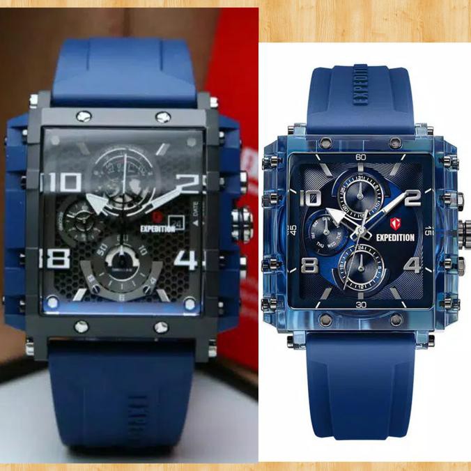 Jam Tangan Couple Expedition E6757 E 6757 & E6808 E 6808 Blue Original Bunga.Shopping.Mall