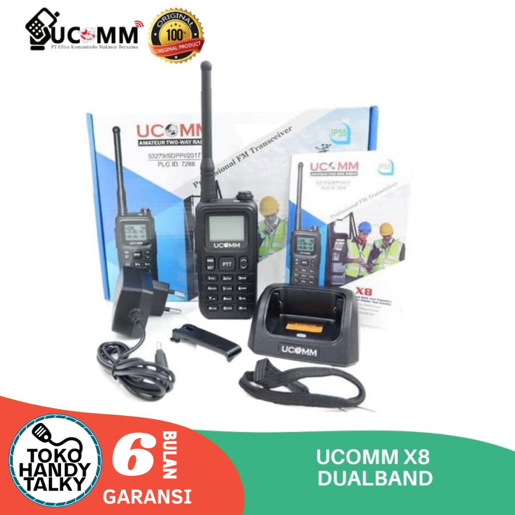 HANDYTALKY UCOMM X8 DUALBAND IP55 WATERPROOF NEW ORIGINAL GARANSI RESMI POSTEL