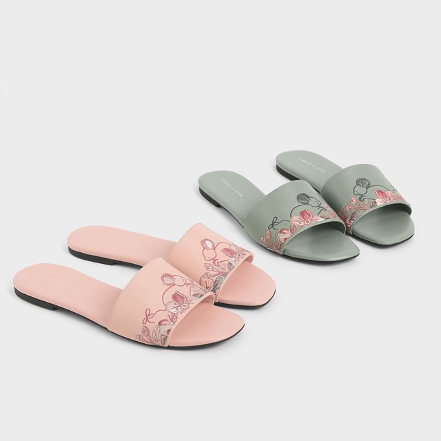 [7.7 Boombastis Sale⚡] - SANDAL WANITA CKS137 EMBROIDERED SLIDE PREMIUM IMPORT