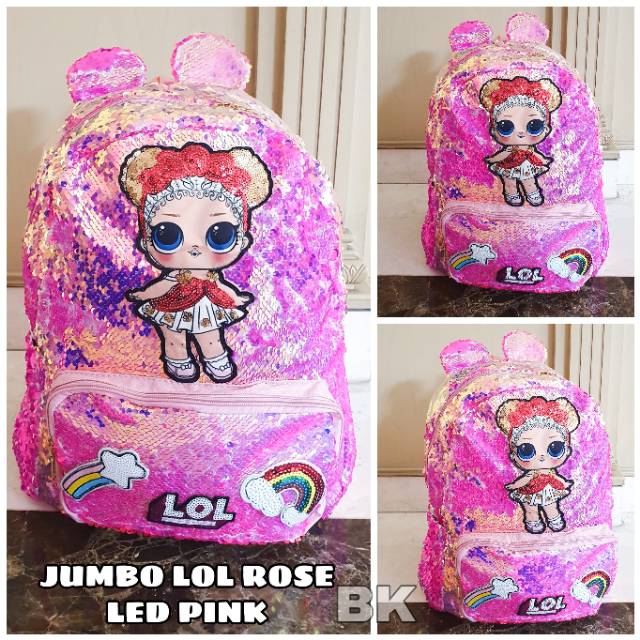 TAS RANSEL SEKOLAH LED LAMPU MOTIF LOL SEQUIN GLITTER IMPORT / JUMBO BAG / TAS SEKOLAH SD BESAR