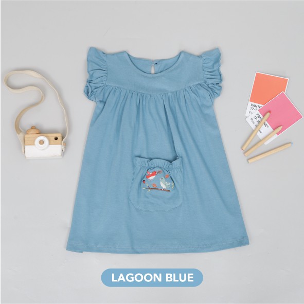 Mooi Dress Anak Perempuan Yori Pocket Dress-LAGOON BLUE