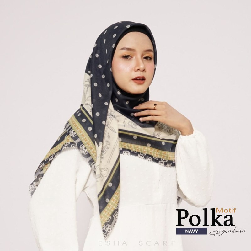 HIJAB SEGIEMPAT VOAL MOTIF LASERCUT polka navy