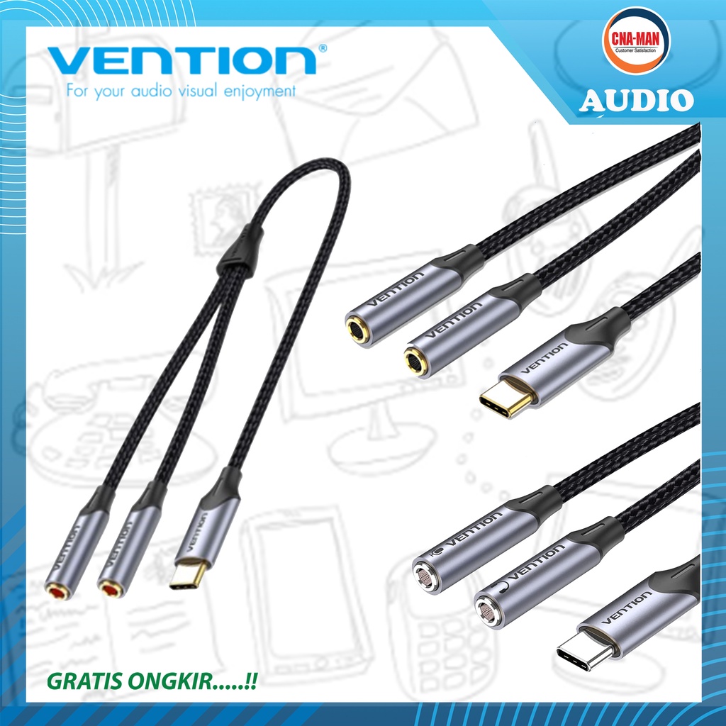 Vention Kabel Aux Splitter Mic Audio Type C / Dual Audio 3.5mm Braided