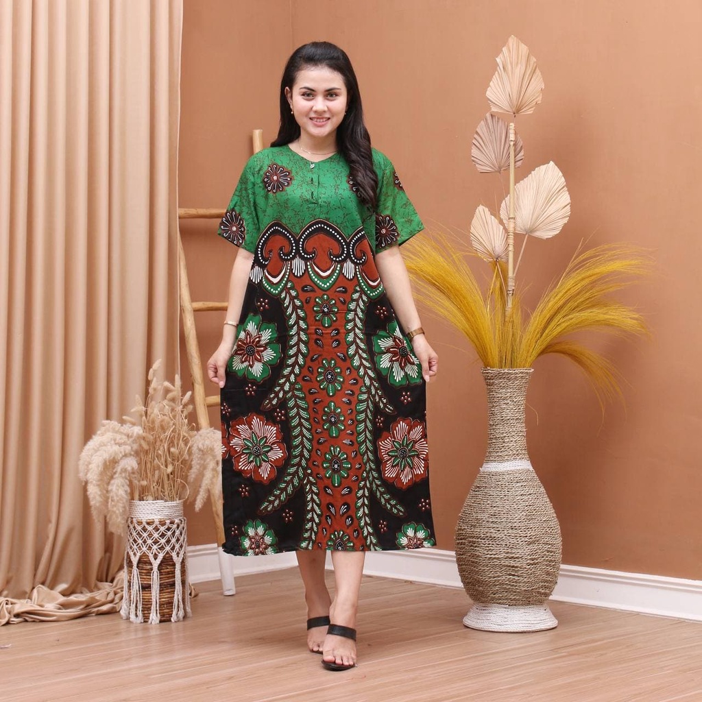 Daster Batik Prass - Motif Abstrak - Leher Kancing - Busui - Bumil - Centini Hitput-Renata Hijau