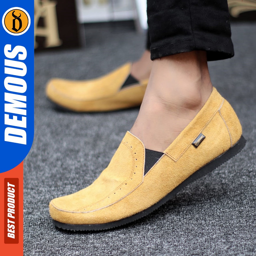 DEMOUS Jester - Sepatu Slip On Casual Kulit Suede Slop Santai Pria