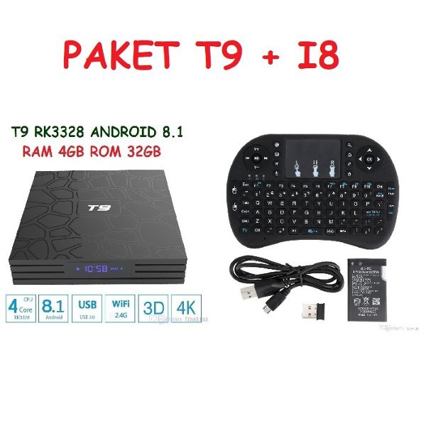 TERLARIS Paket T9 Android TV Box 4GB 32GB with I8  Termurah