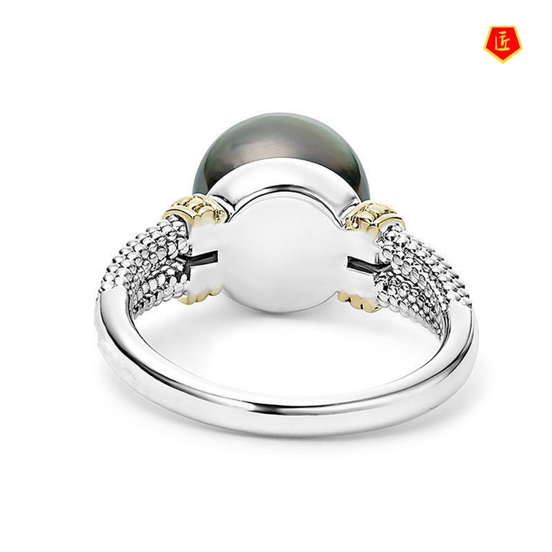 [Ready Stock]Gray Pearl Ring European and American round 925 Silver Engagement Ring