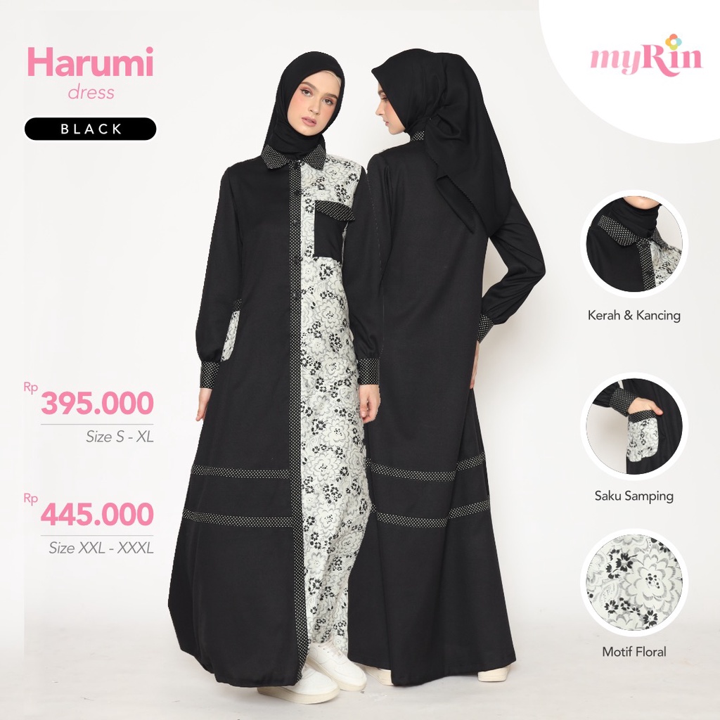 Harumi Dress Black | Gamis Katun Funky Casual | MyRin