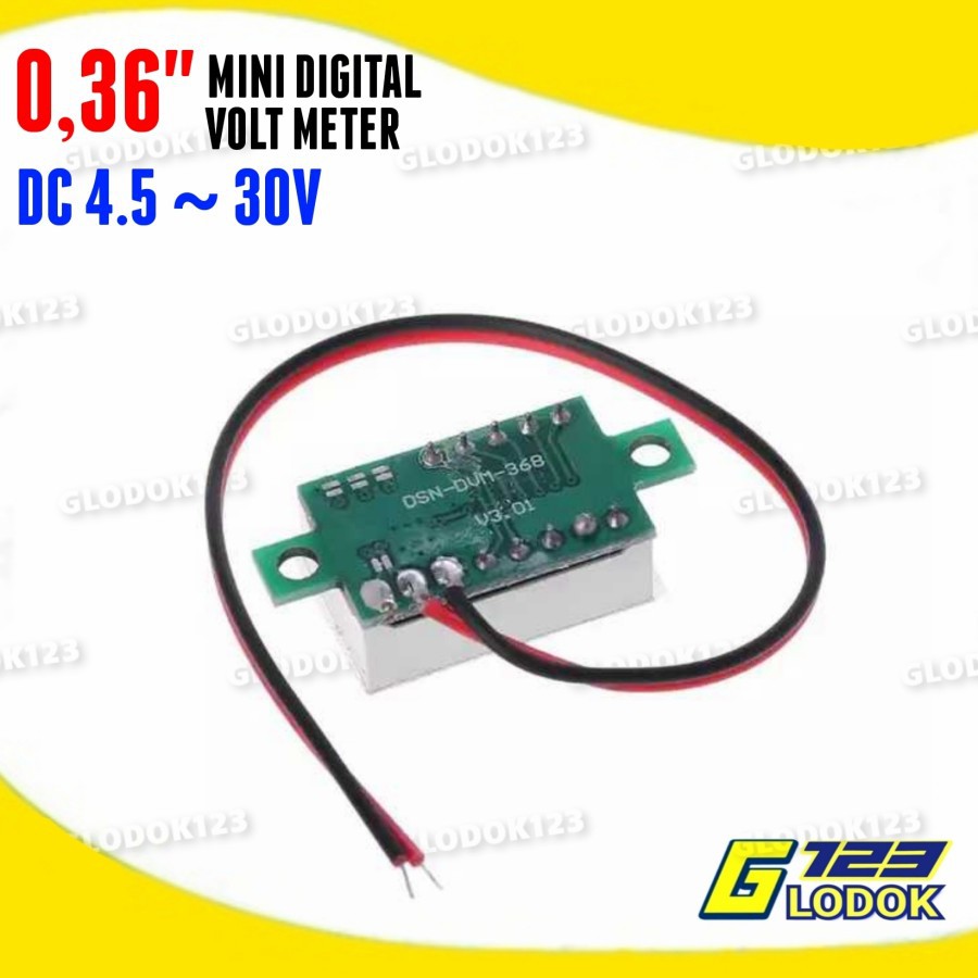 Digital Voltmeter Mini 0.36&quot; DC 4.5-30V Volt Meter 2 Kabel Tanpa Frame