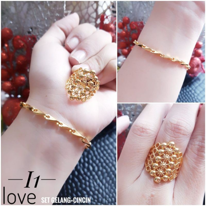 Xuping perhiasan set gelang dan cincin 24K terlaris 3454f