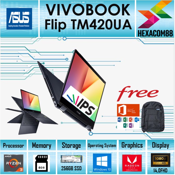 Laptop ASUS Vivobook Flip TM420UA EC551VIPS | Ryzen 5 5500 8GB 512ssd