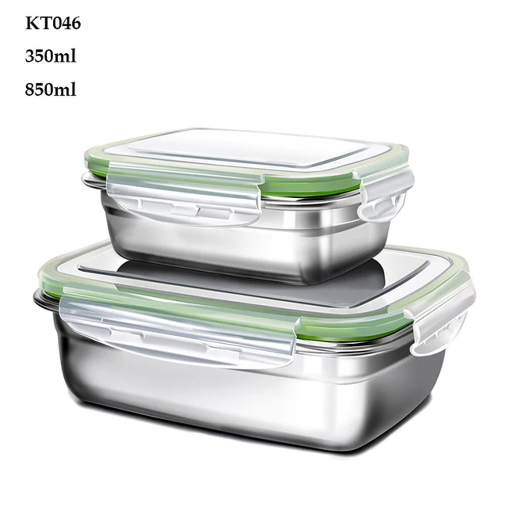 Kotak Makan Rantang 3 Layer Bento Box 900ml with Spoon &amp; Fork Plastik Plastic Stainless Steel Lunch Box  Hijau Hitam Susun 3