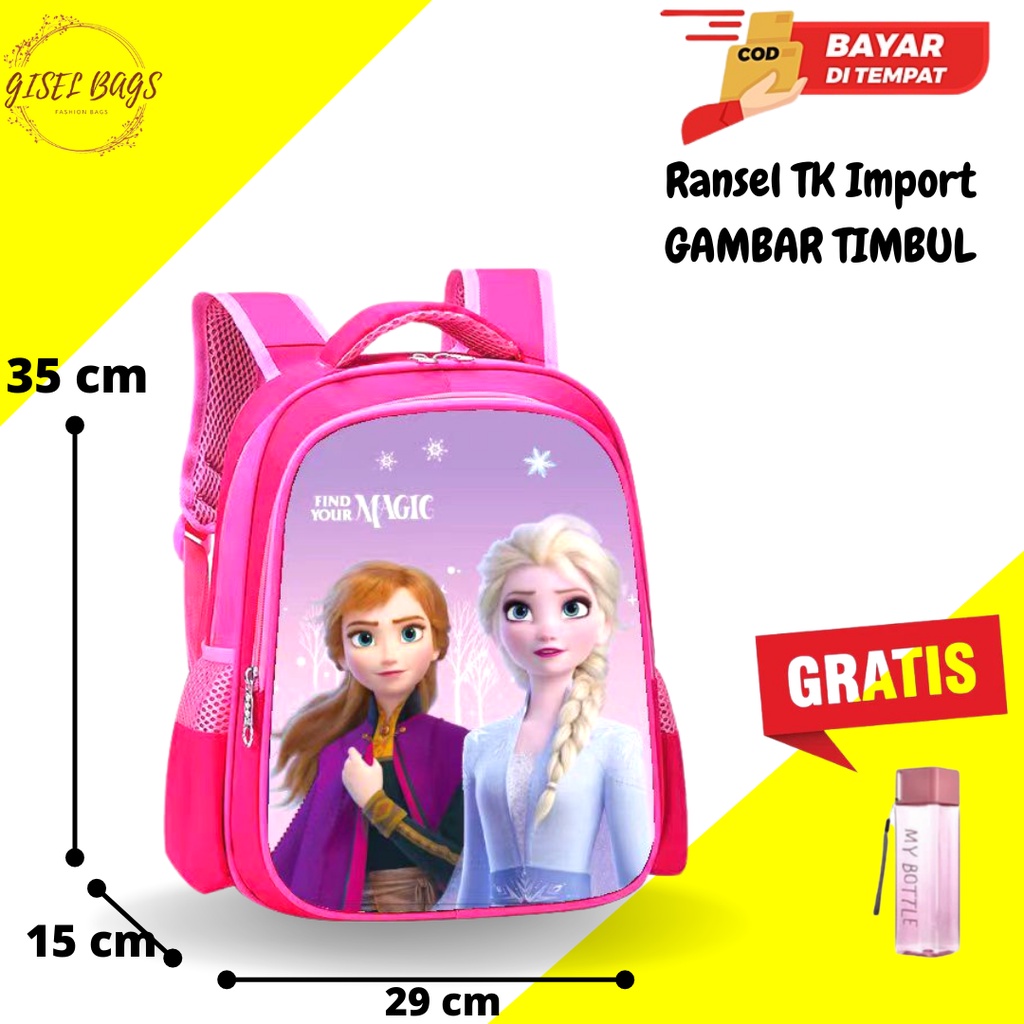 GB Tas sekolah anak perempuan TK gambar Timbul tas anak tk ransel anak import