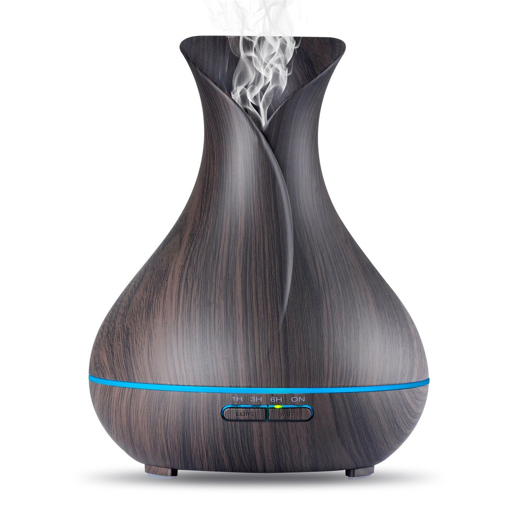H12 - Wooden Tulip Vase Essential Oil Aroma Diffuser Ultrasonic Humidifier LED 7 Color - 400ml