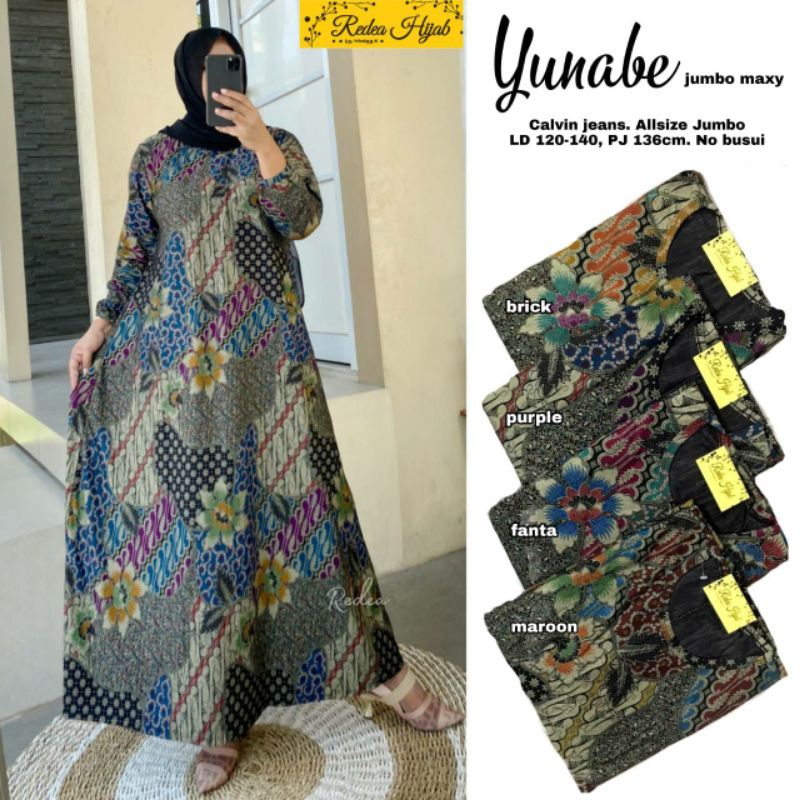 Yunabe Gamis Maxy Dress Super Jumbo Bahan Calvin Jeans LD 120 - 140 cm 4L 5L