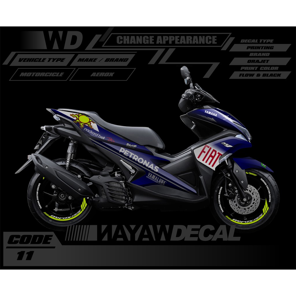 decal aerox striping aerox sticker aerox biru rossi