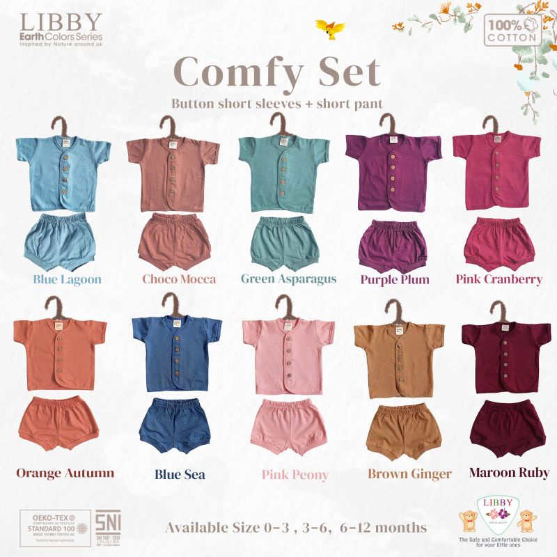 Libby Setelan Pendek Bayi Earth Colour Series Comfy Set 0-6 bulan