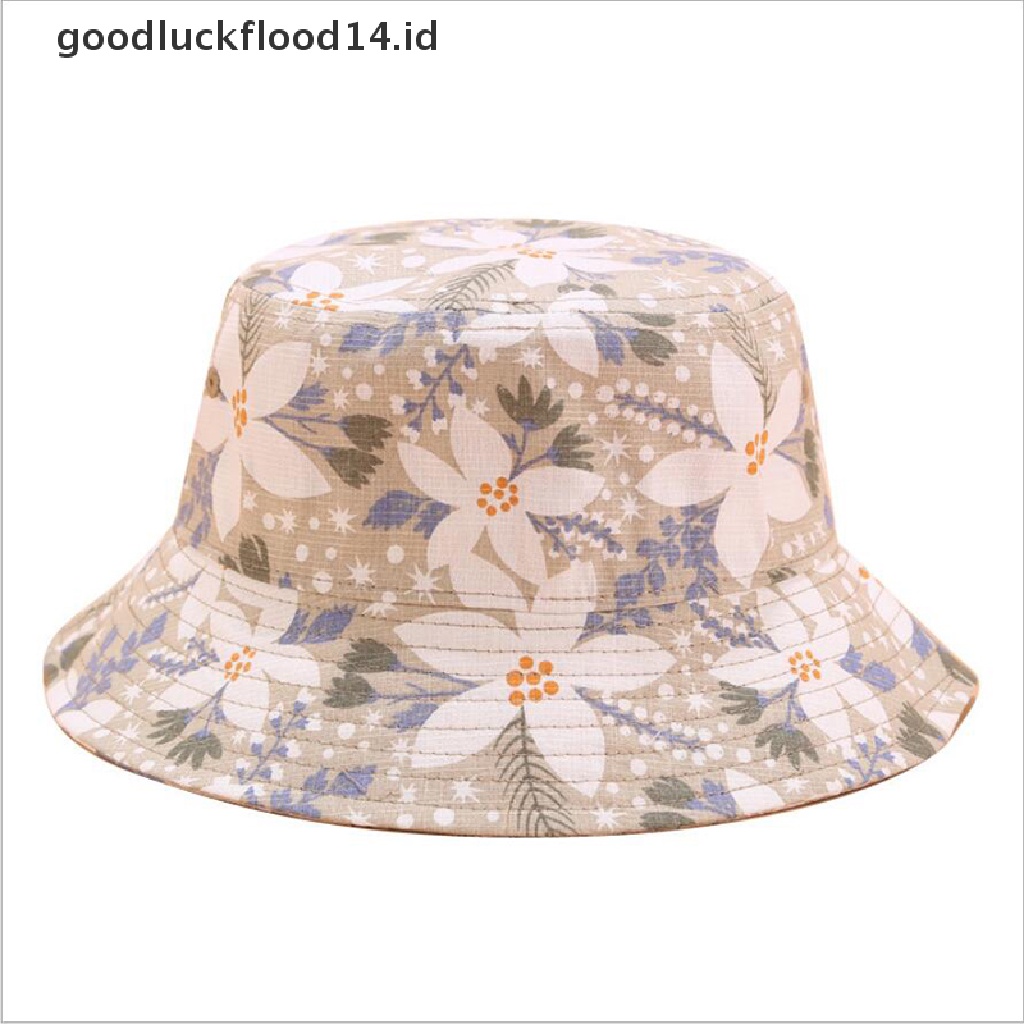 [OOID] Double Side Bucket Cute Flower Print Hat Fisherman Outdoor Sun Cap Hats Fashion ID