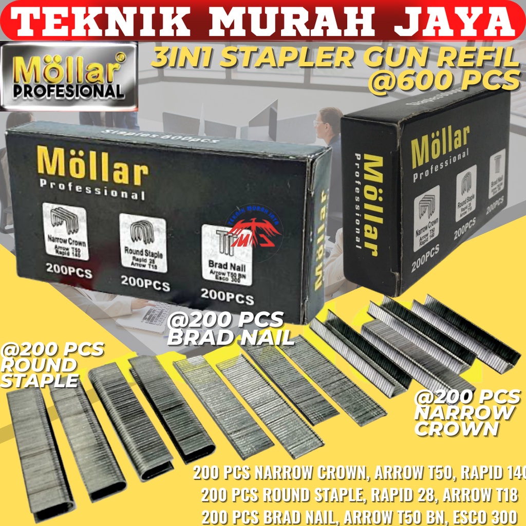 

MOLLAR Isi Staples Nailer 3in1 Stapler Staple REFILL 3 In 1 Isi Ulang Paku Staples Isi Hekter 4-14mm