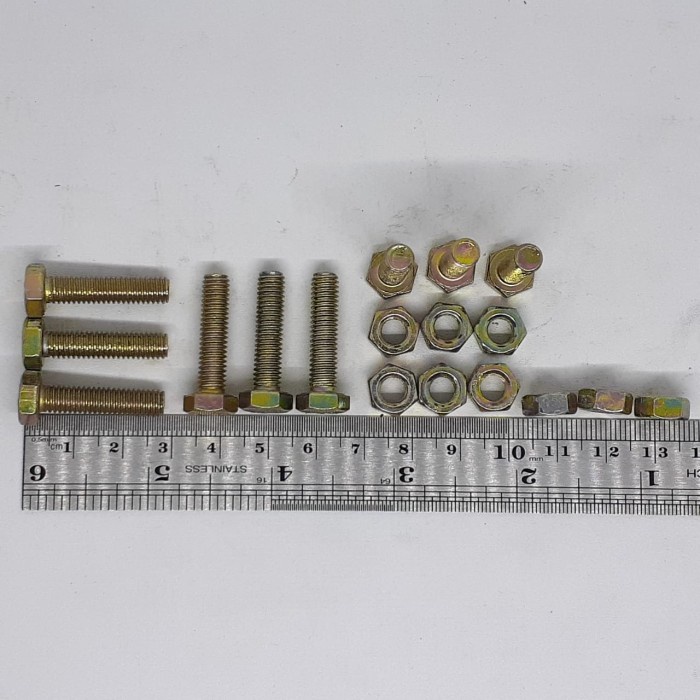 BAUT MUR M6X25 PANJANG 2,5CM / BAUT MUR KUNING M6 X 25 KUNCI 10