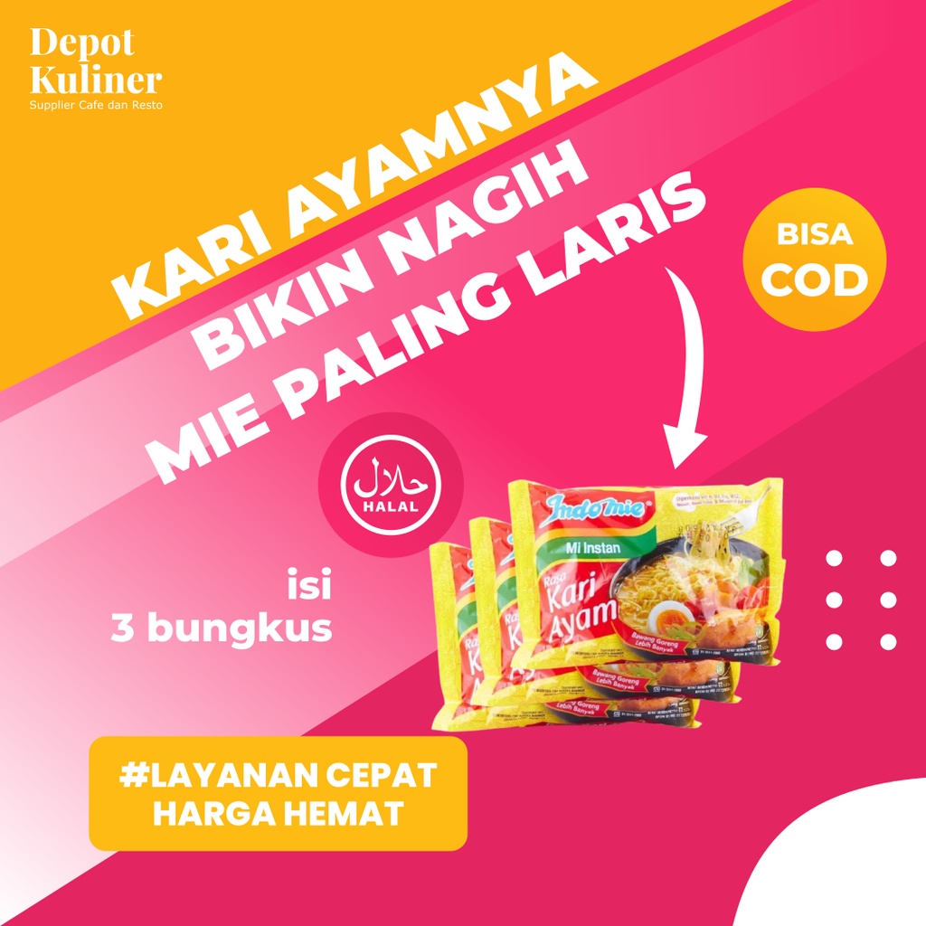 3 Pcs - MIE INSTANT INDOMIE 72 GR KARI AYAM - Depot Kuliner