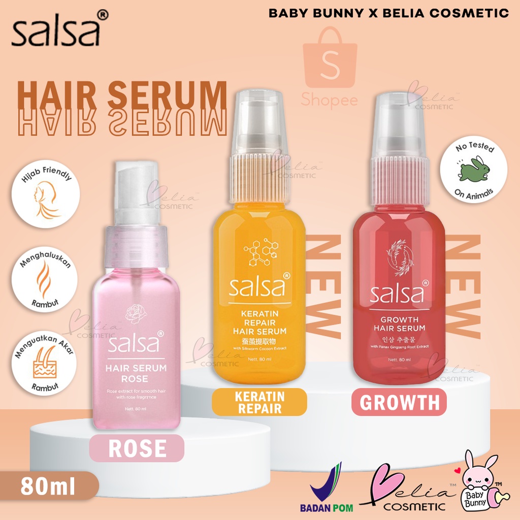 ❤ BELIA ❤ Salsa Hair Serum Rose Spray, Keratin Repair, Growth | Serum Rambut | Hijab Friendly BPOM 80ml | BABY BUNNY