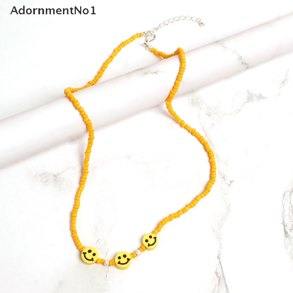 (AdornmentNo1) Kalung Choker Gaya Bohemia Motif Smiley Face Aksen Manik-Manik Untuk Perhiasan Wanita / Musim Panas