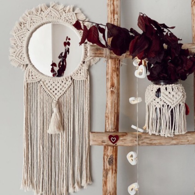 Macrame Mirror E GARANSI Kaca Cermin  Bohomian Vintage 