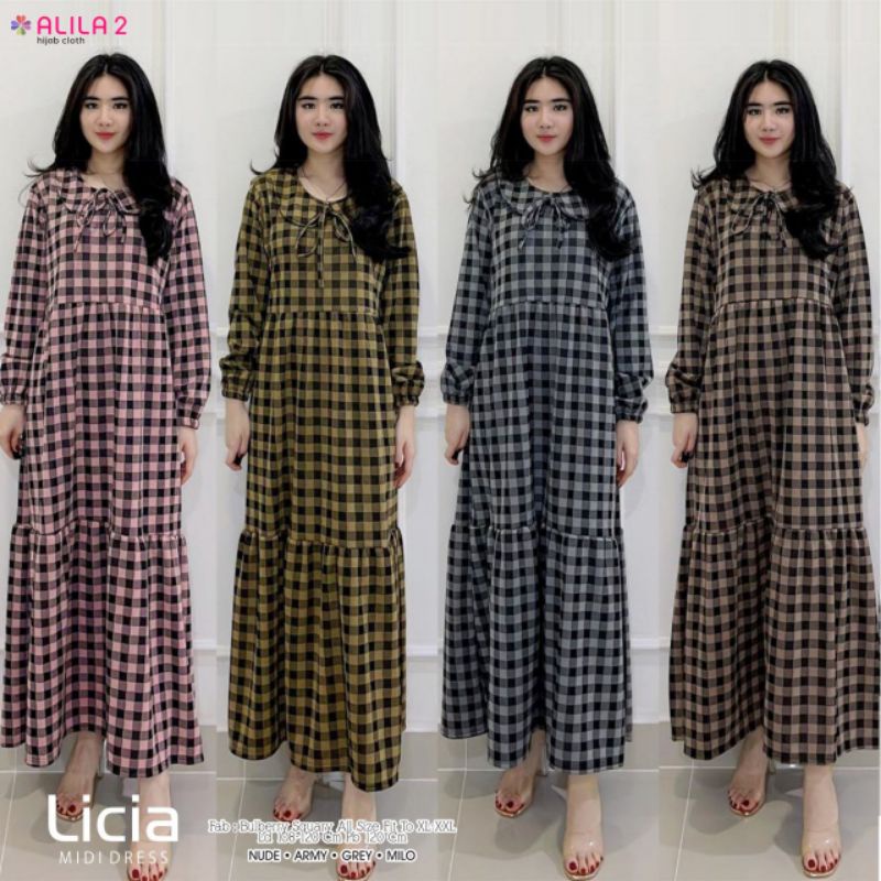 LICIA MIDI DRESS BY ALILA2 / GAMIS BERBAHAN BULBERRY SQUARY MOTIF KOTAK KOTAK / MIDI DRESS TERBARU