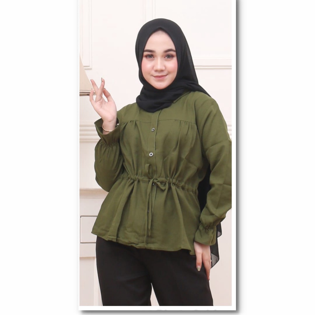 Baju Wanita Kemeja Serut  Lengan Panjang Blouse Wanita Kemeja Kantor Kemeja Lengan Panjang Blouse Kemeja Atasan NB3122n