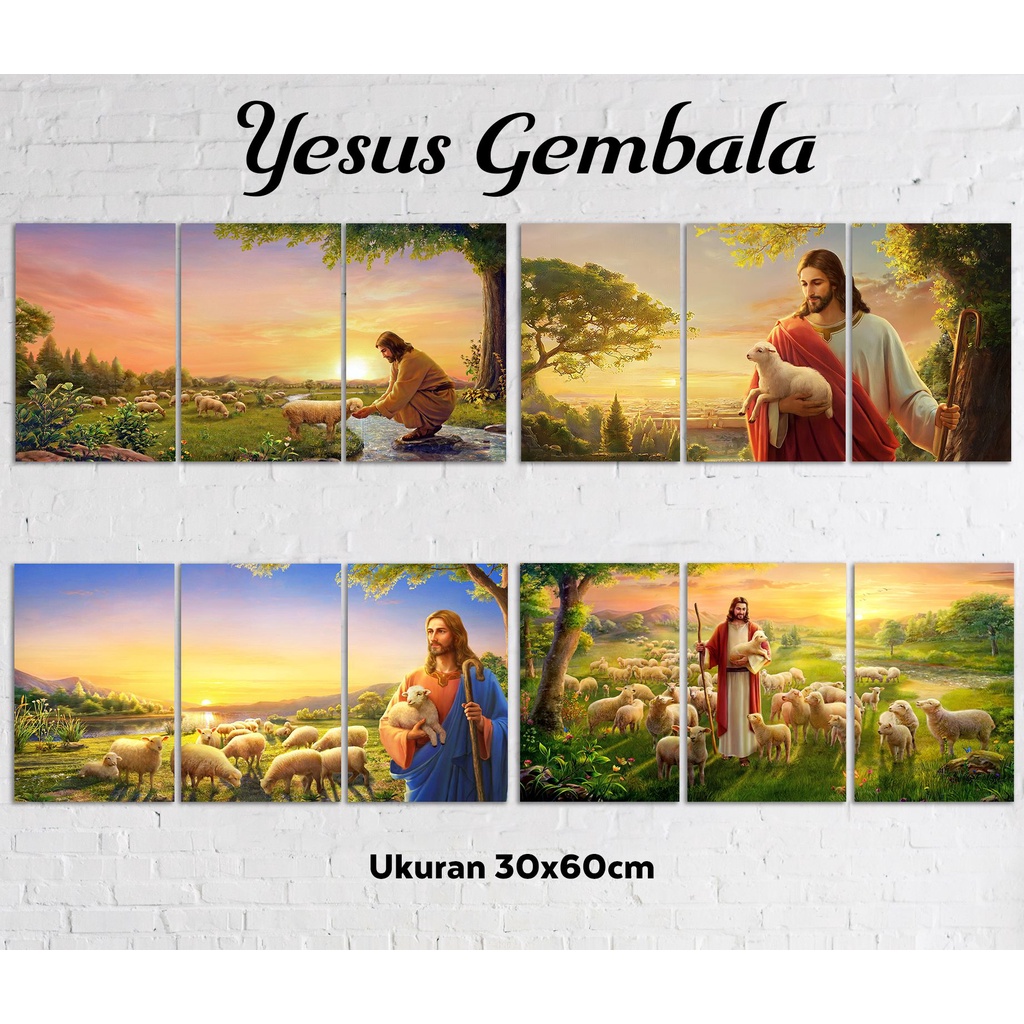 1 set hiasan dinding yesus gambala uk 30x60cm dekorasi rohani kristen / katolik