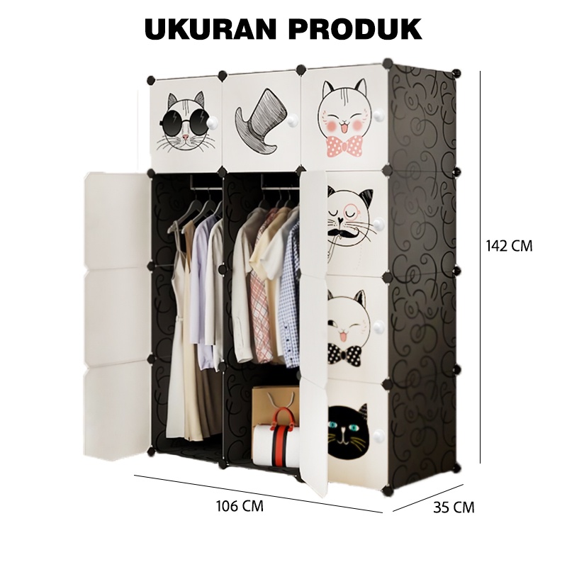 Lemari Baju Plastik Portabel 12 Pintu Elegant Multifungsi WD