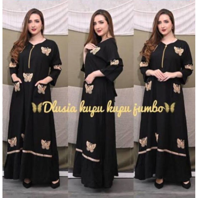 Daster arabian motif kupu-kupu,busui lengan panjang